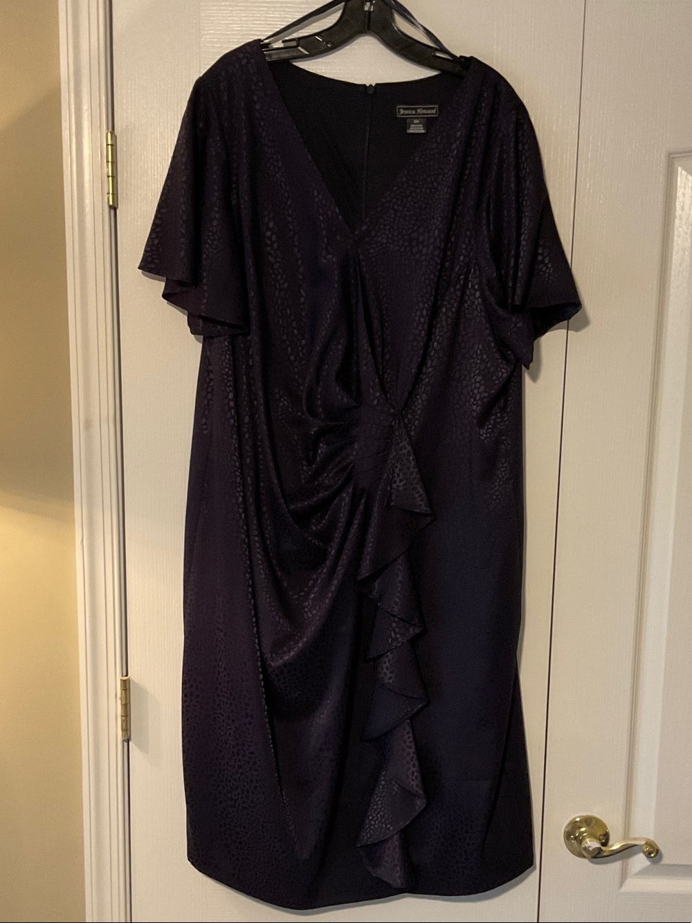 Jessica Howard Navy Blue Ruffle-Front Midi Dress